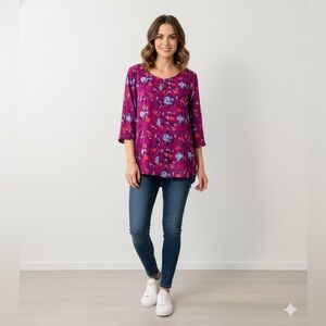 Vibrant Floral Blouse - Purple and Red